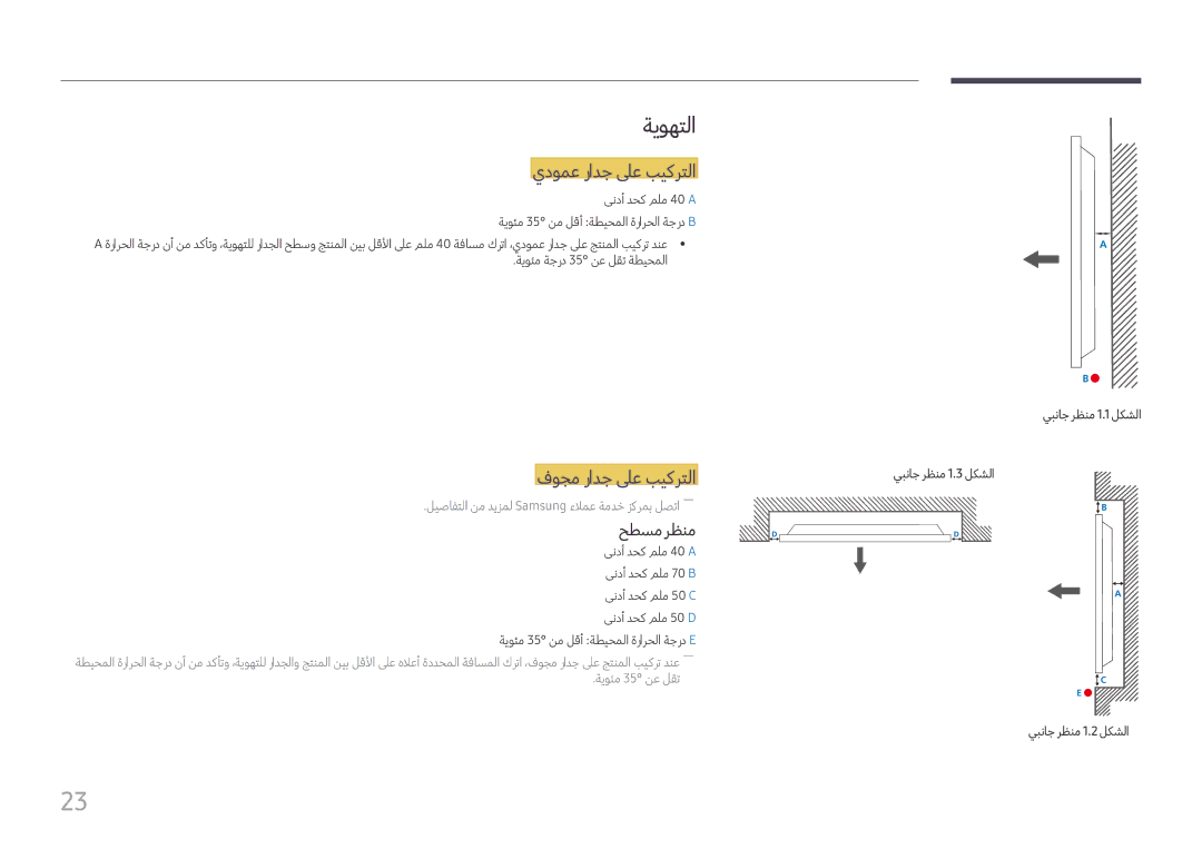 Samsung LH98QMFPBGC/UE, LH75QMFPLGC/NG, LH75QMFPLGC/UE ةيوهتلا, يدومع رادج لىع بيكرتلا, فوجم رادج لىع بيكرتلا, حطسمرظنم 