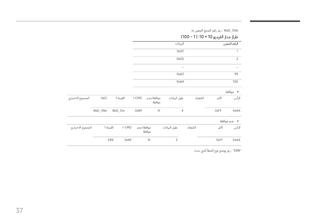 Samsung LH75QMFPLGC/UE, LH75QMFPLGC/NG, LH98QMFPLGC/NG, LH98QMFPBGC/UE manual 100 ~ 1 10 × 10 ويديفلا رادج زارط, نيعملامقرلا 