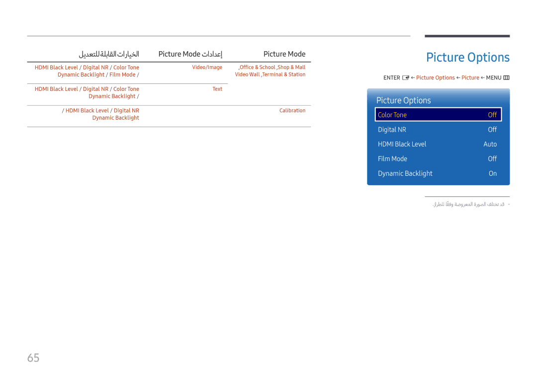 Samsung LH75QMFPLGC/UE, LH75QMFPLGC/NG, LH98QMFPLGC/NG, LH98QMFPBGC/UE manual Picture Options 