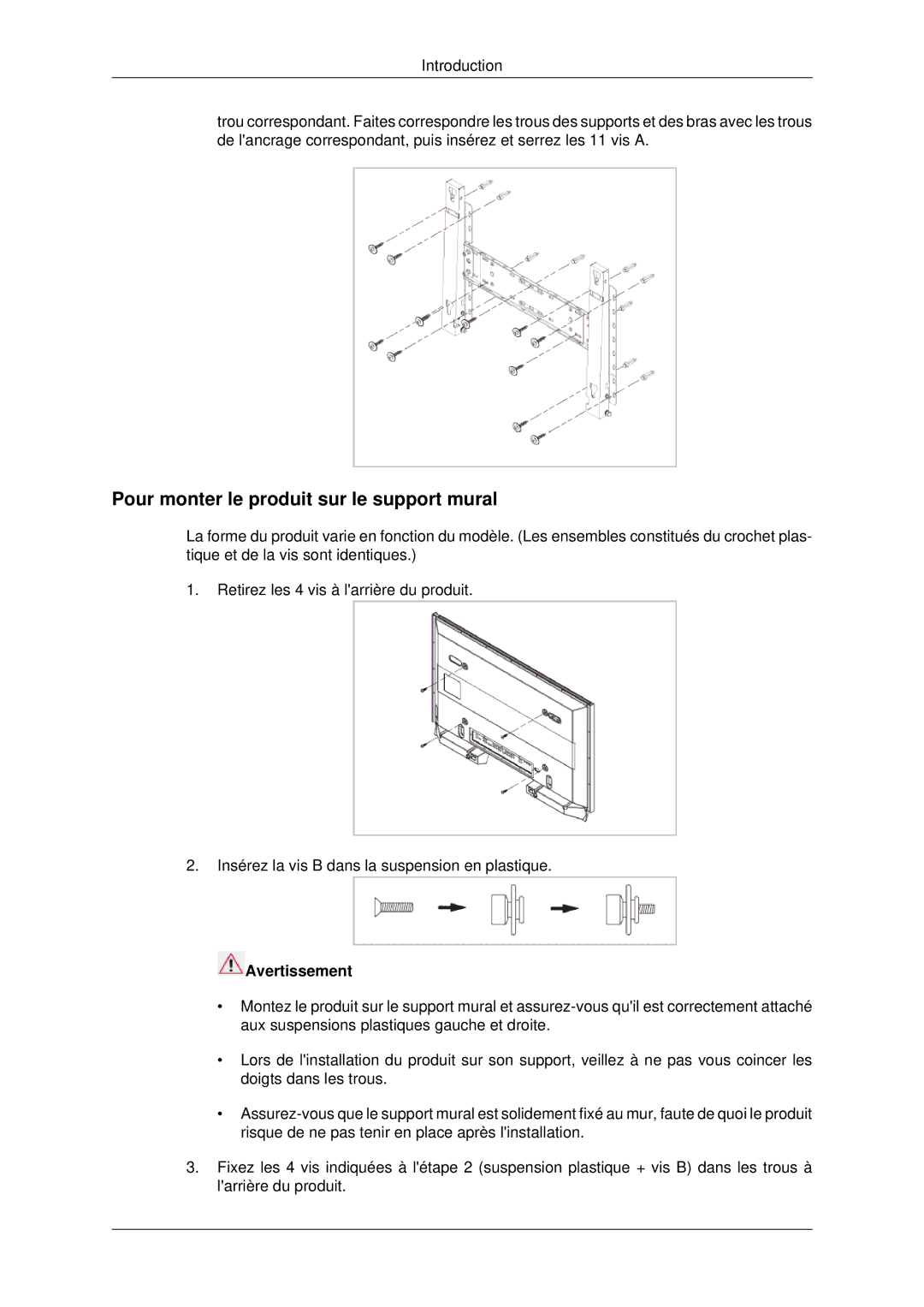 Samsung LH82BVSLBF/EN, LH82BVTLBF/EN manual Pour monter le produit sur le support mural 