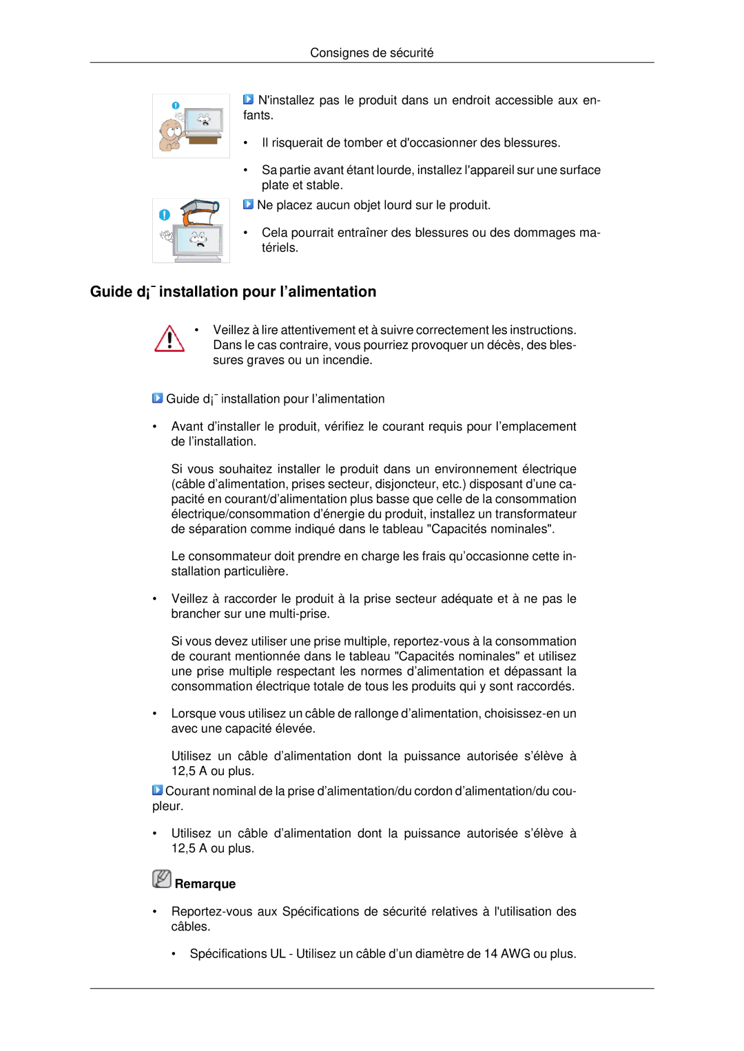 Samsung LH82BVSLBF/EN, LH82BVTLBF/EN manual Guide d¡¯installation pour l’alimentation, Remarque 