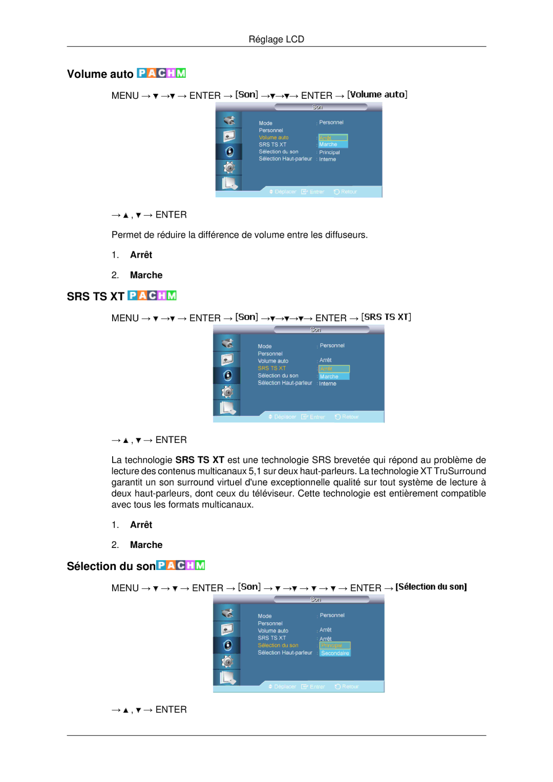 Samsung LH82BVTLBF/EN, LH82BVSLBF/EN manual Volume auto, Sélection du son 