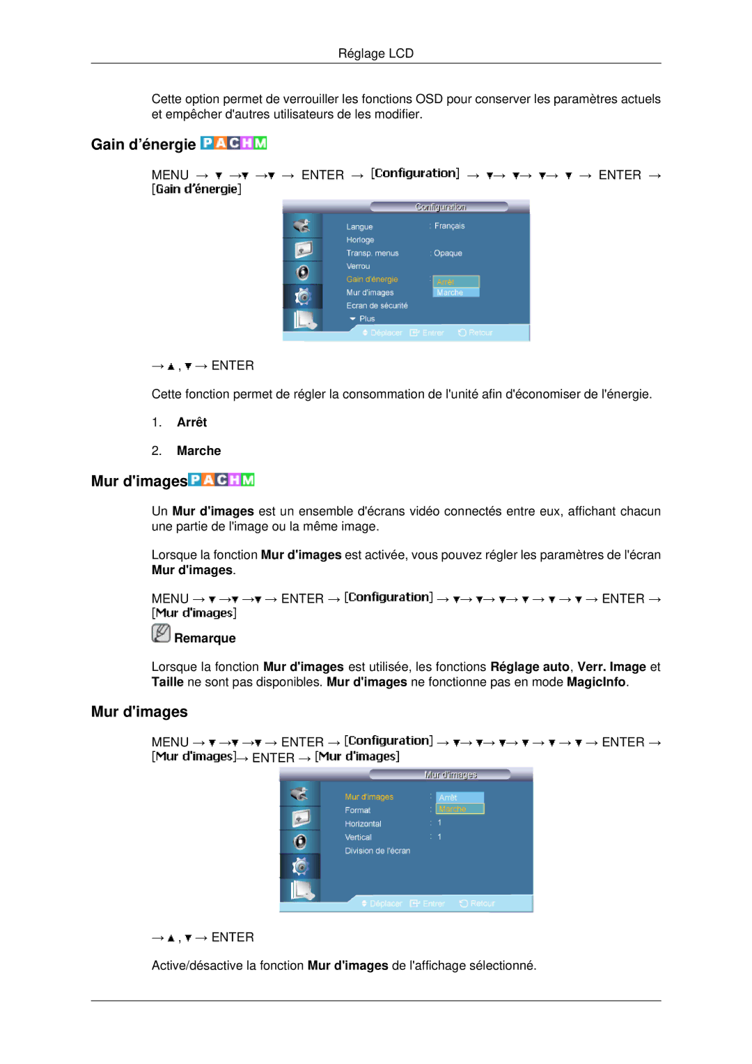 Samsung LH82BVSLBF/EN, LH82BVTLBF/EN manual Gain d’énergie, Mur dimages 