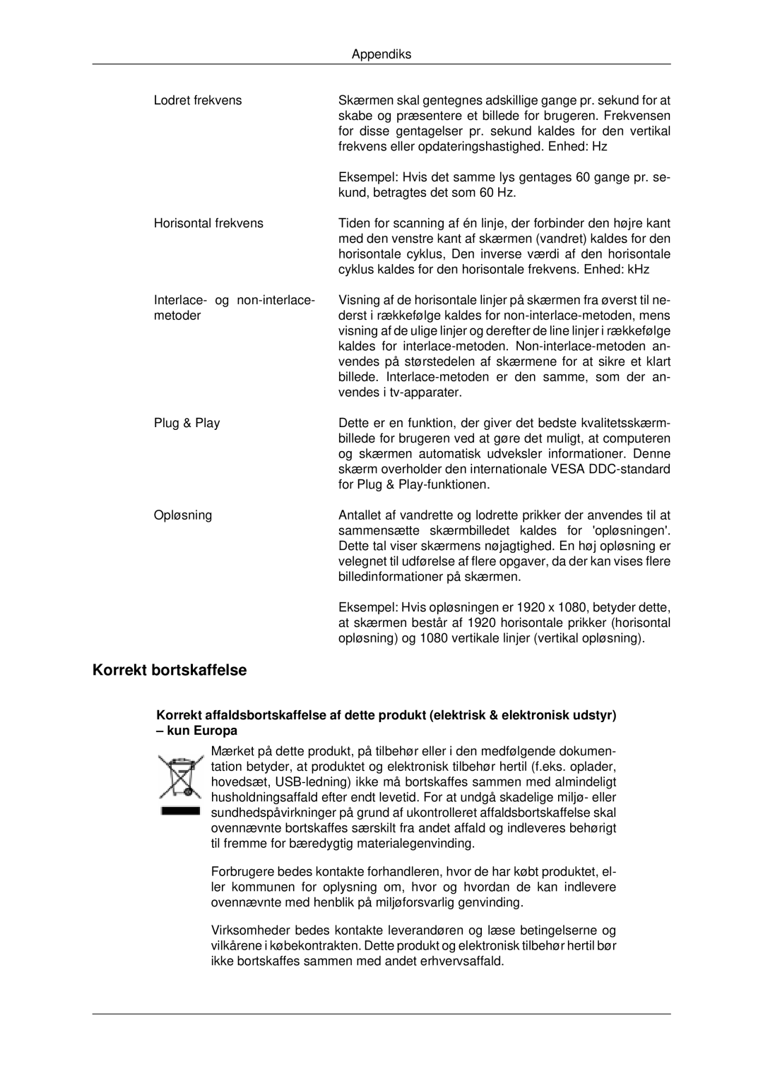 Samsung LH82BVSLBF/EN, LH82BVTLBF/EN manual Korrekt bortskaffelse 