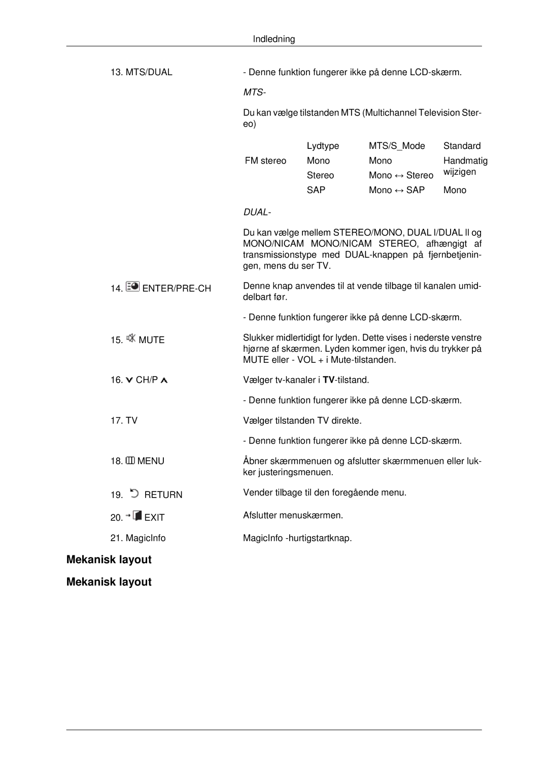 Samsung LH82BVTLBF/EN, LH82BVSLBF/EN manual Mekanisk layout, Mts 