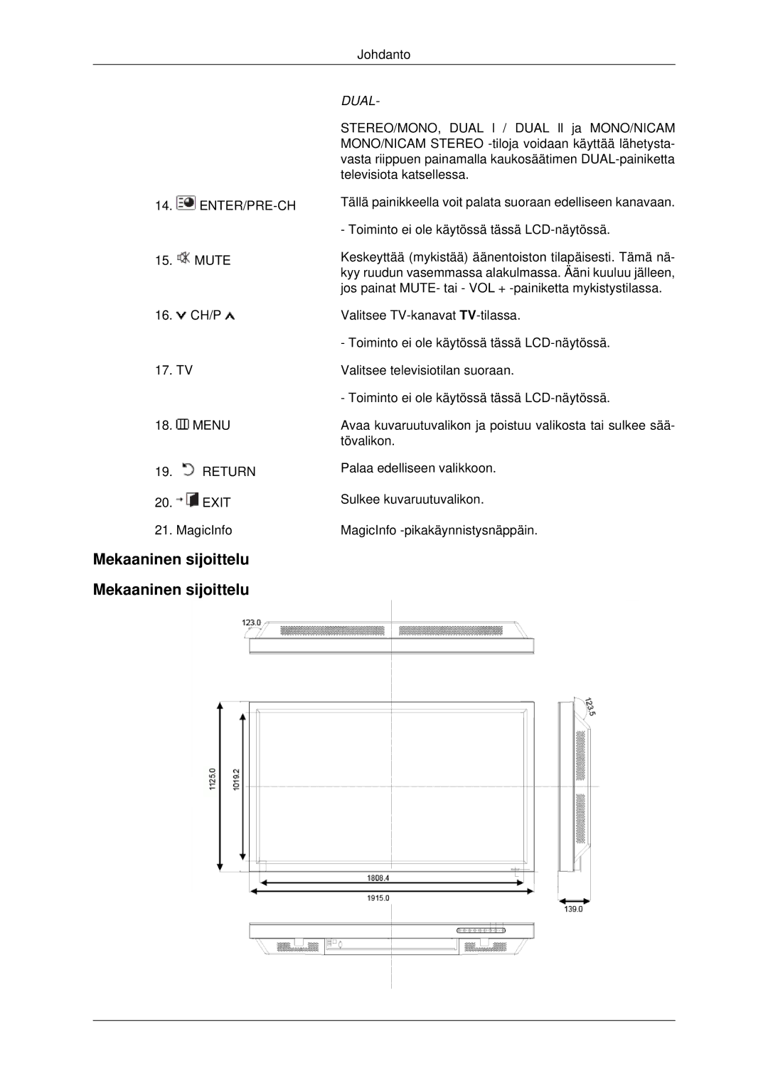 Samsung LH82BVTLBF/EN, LH82BVSLBF/EN manual Mekaaninen sijoittelu, Dual 