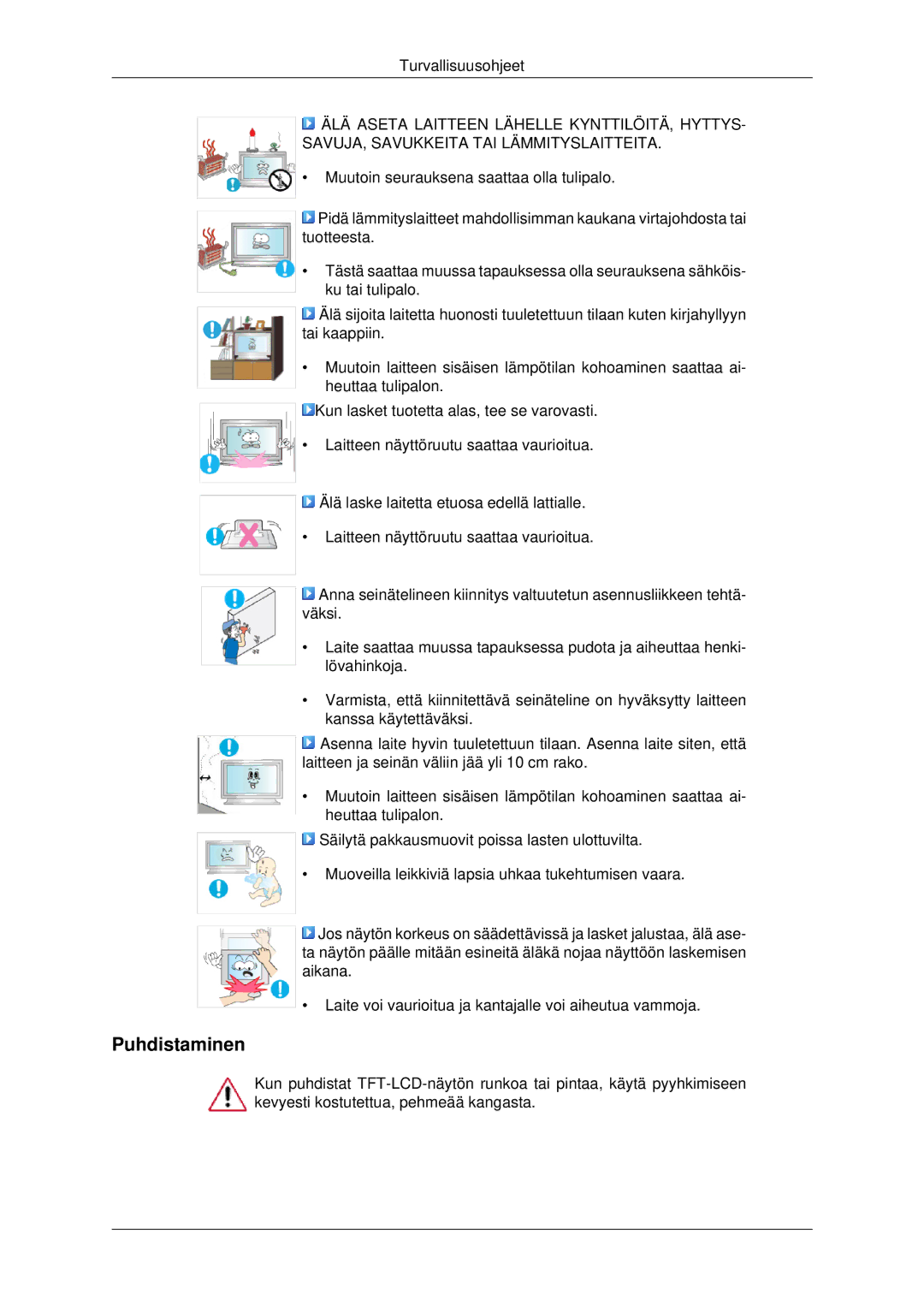 Samsung LH82BVTLBF/EN, LH82BVSLBF/EN manual Puhdistaminen 