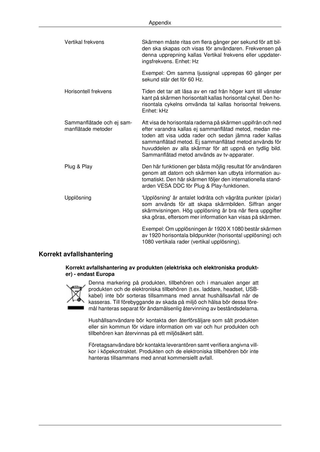 Samsung LH82BVSLBF/EN, LH82BVTLBF/EN manual Korrekt avfallshantering 