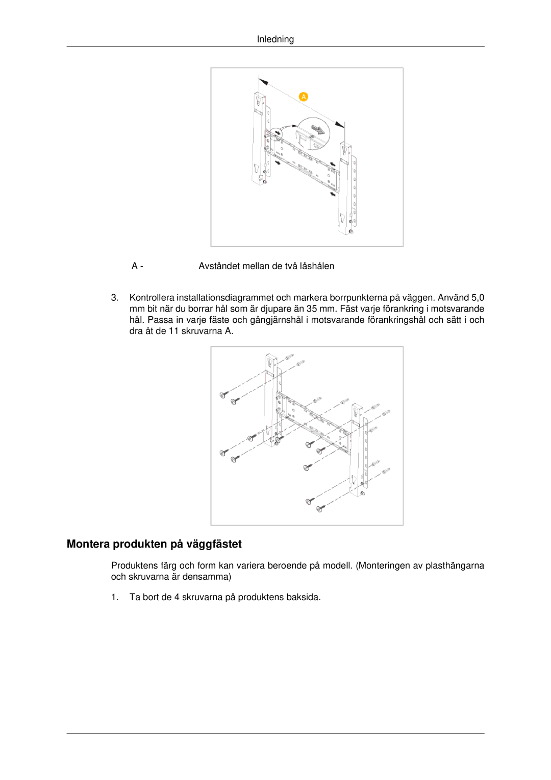 Samsung LH82BVSLBF/EN, LH82BVTLBF/EN manual Montera produkten på väggfästet 