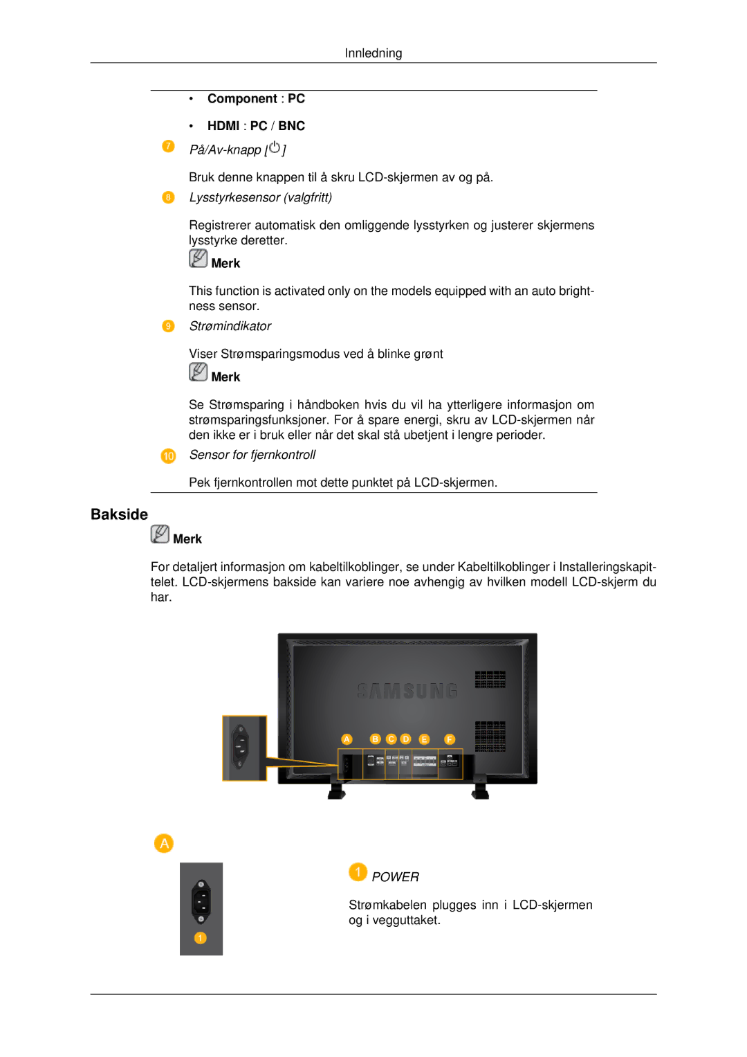 Samsung LH82BVSLBF/EN, LH82BVTLBF/EN manual Bakside, Component PC 