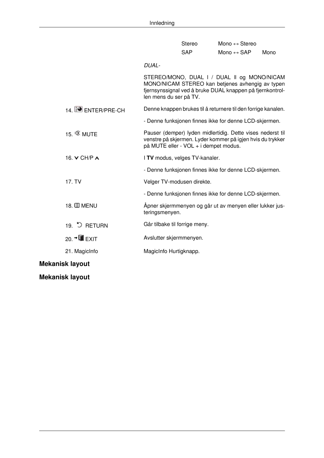 Samsung LH82BVTLBF/EN, LH82BVSLBF/EN manual Mekanisk layout 