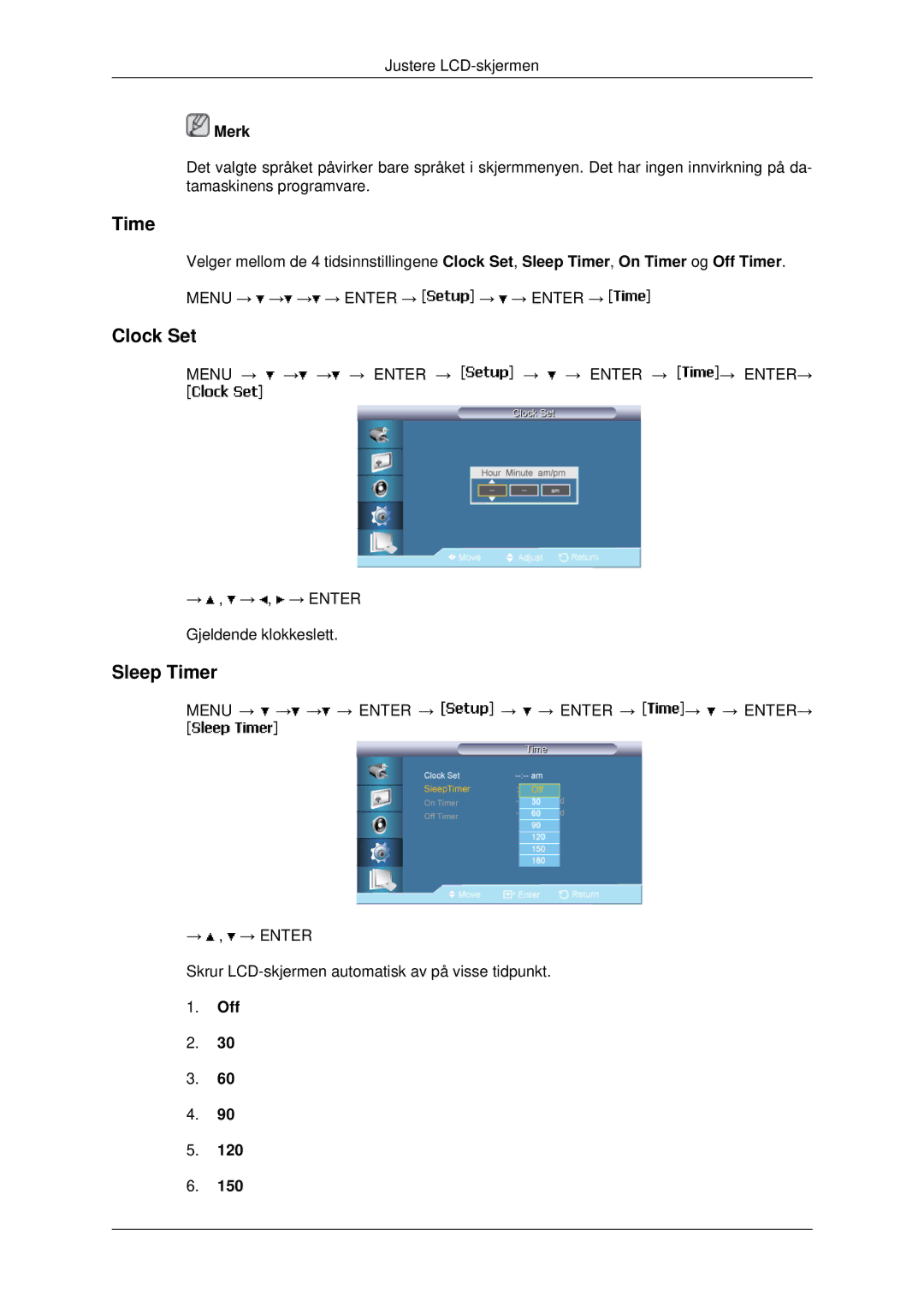 Samsung LH82BVSLBF/EN, LH82BVTLBF/EN manual Clock Set, Sleep Timer 