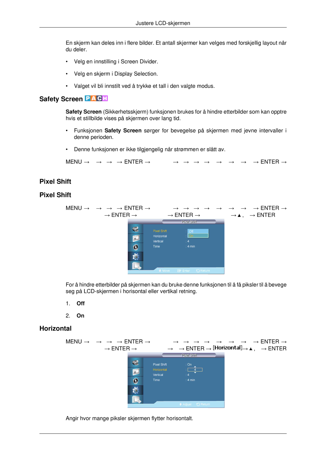 Samsung LH82BVTLBF/EN, LH82BVSLBF/EN manual Safety Screen, Pixel Shift 