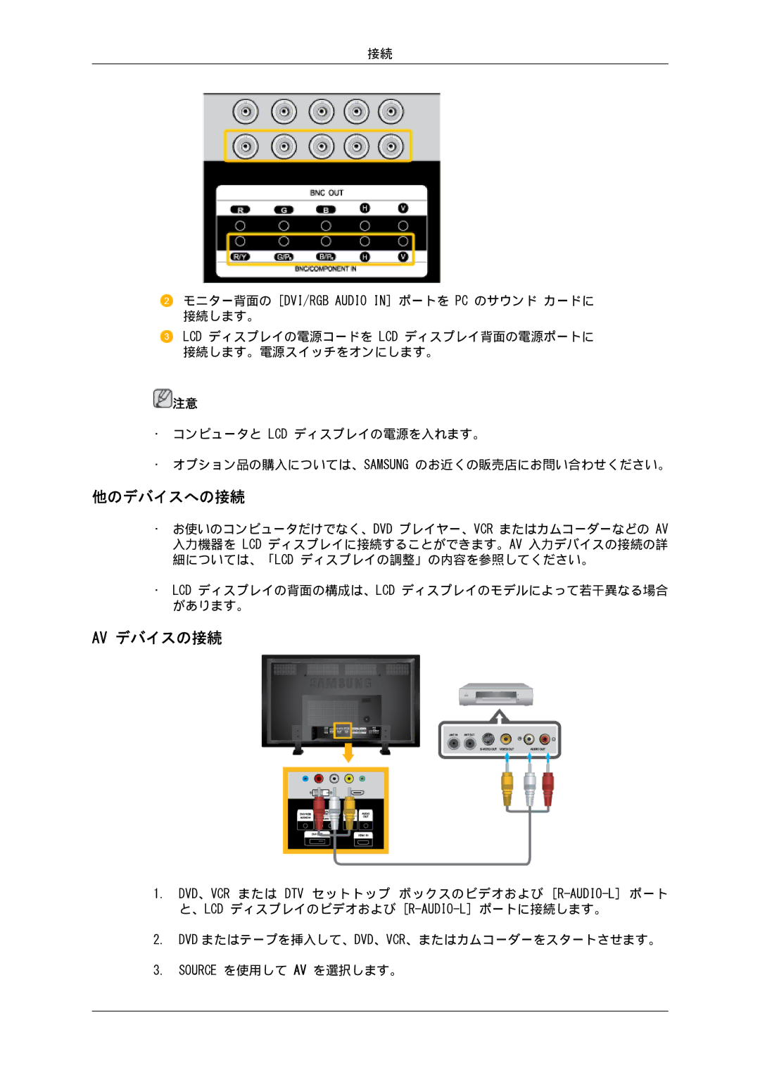 Samsung LH82BVTLBF/XJ, LH82BVSLBF/XJ manual 他のデバイスへの接続, Av デバイスの接続 