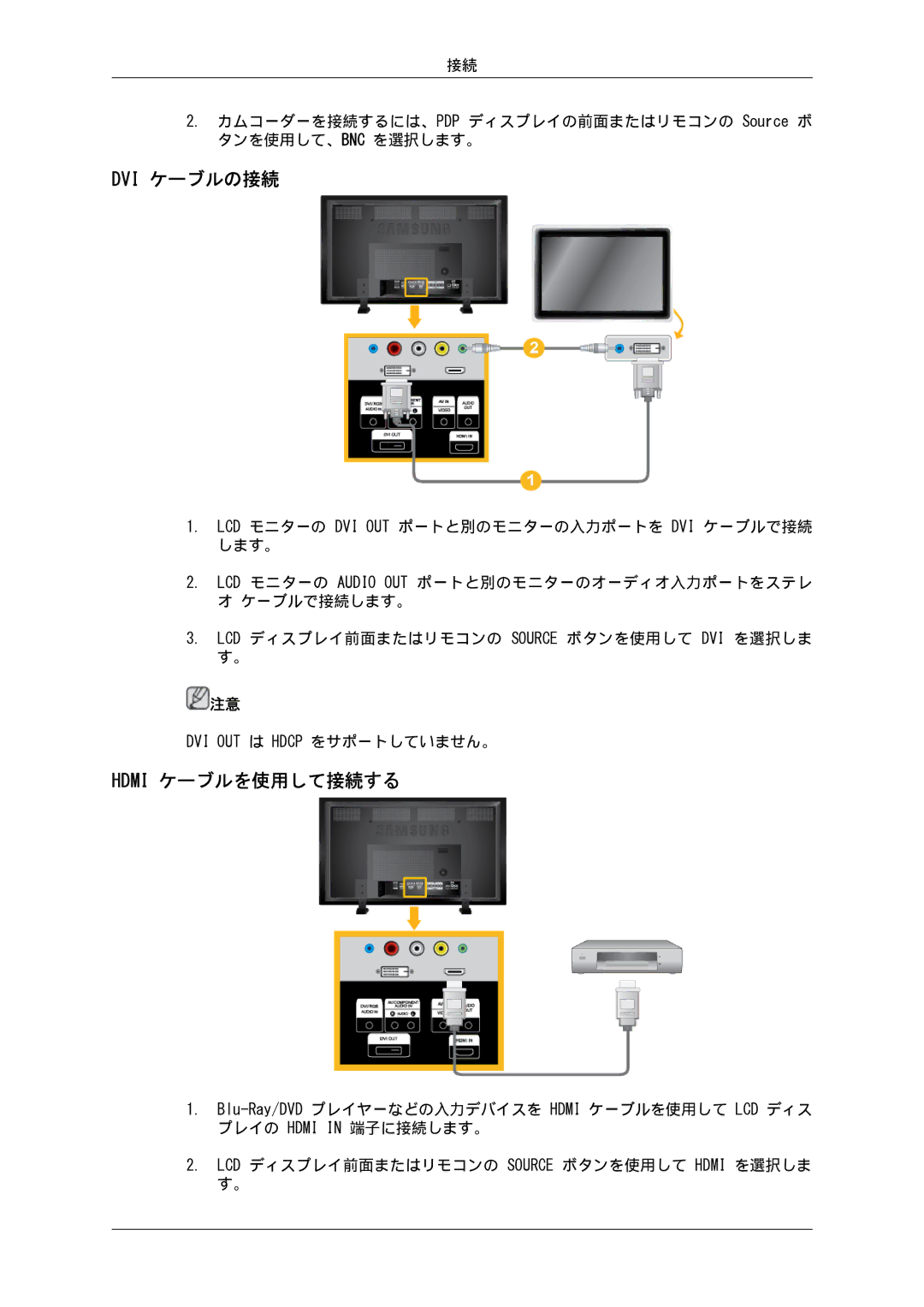 Samsung LH82BVTLBF/XJ, LH82BVSLBF/XJ manual Dvi ケーブルの接続, Hdmi ケーブルを使用して接続する 