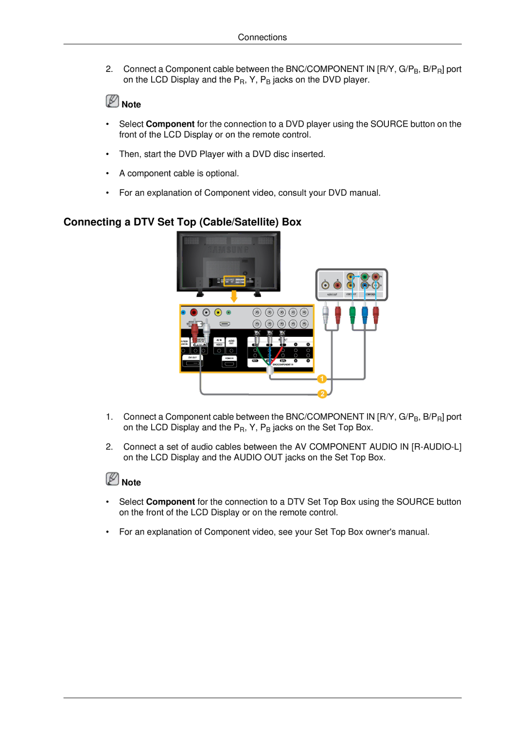 Samsung LH82BVSLBF/EN, LH82BVTMBF/EN, LH82BVTLBF/EN, LH82BVTLBF/XJ manual Connecting a DTV Set Top Cable/Satellite Box 