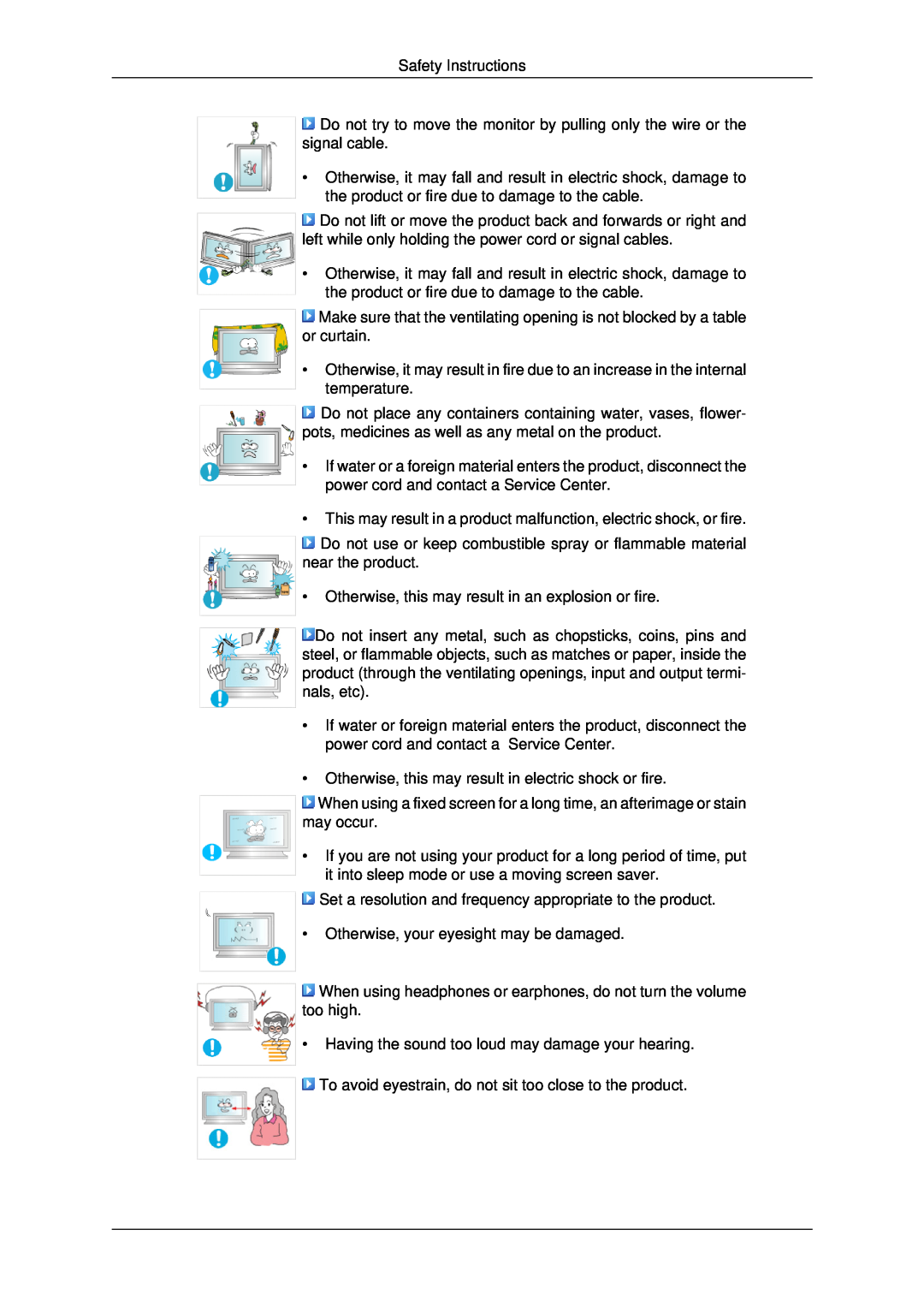 Samsung LH82BVTMBF/XY manual Safety Instructions, This may result in a product malfunction, electric shock, or fire 