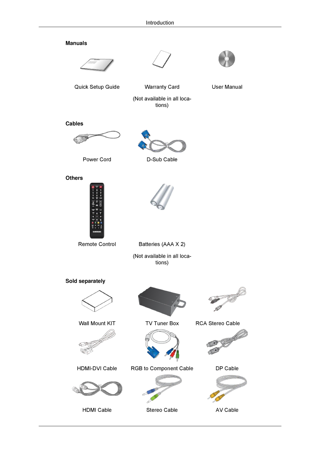 Samsung LH70CSBPLBC/EN, LH82CSBPLBC/EN manual Manuals, Cables, Others, Sold separately 