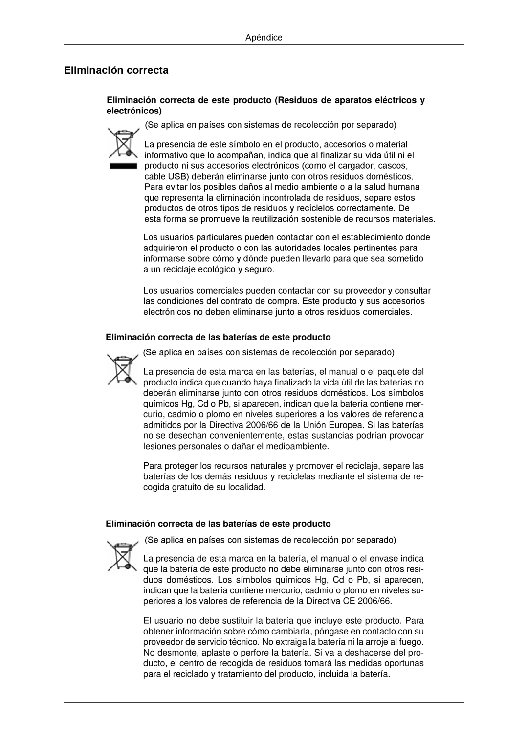 Samsung LH70CSBPLBC/EN, LH82CSBPLBC/EN manual Eliminación correcta de las baterías de este producto 