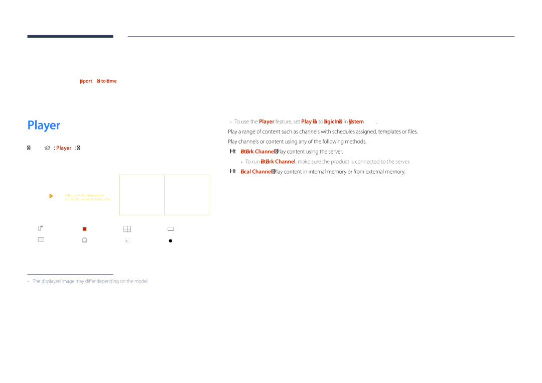 Samsung LH82DMDPLBC/XY, LH82DMDPLBC/EN, LH82DMDPLBC/NG manual Home feature, Schedule Template, Home → Player → Enter E 