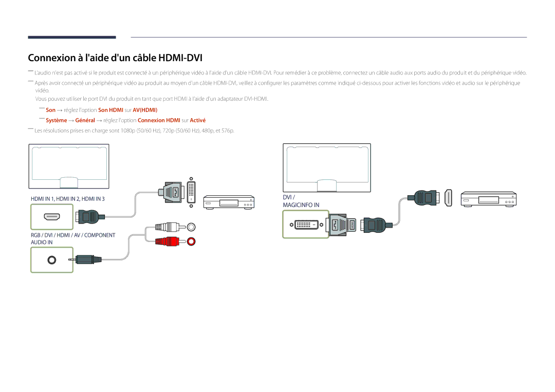 Samsung LH82DMDPLBC/EN manual Connexion à laide dun câble HDMI-DVI 