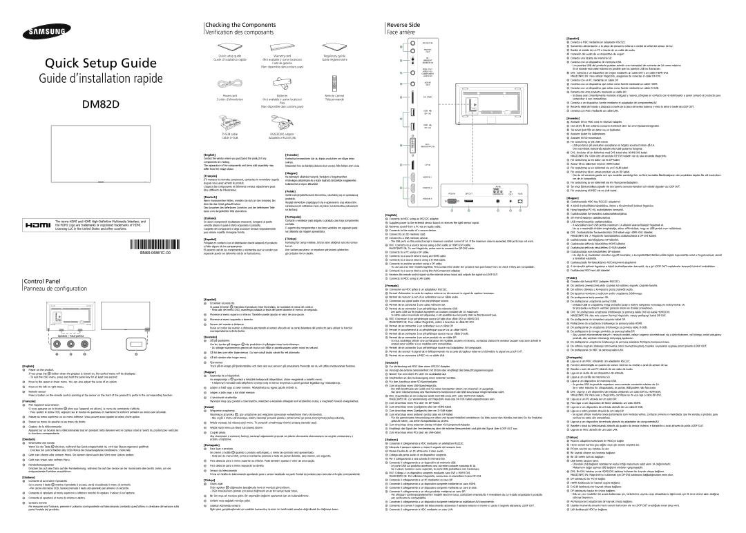 Samsung LH82DMDPLBC/EN manual Control Panel Panneau de configuration 