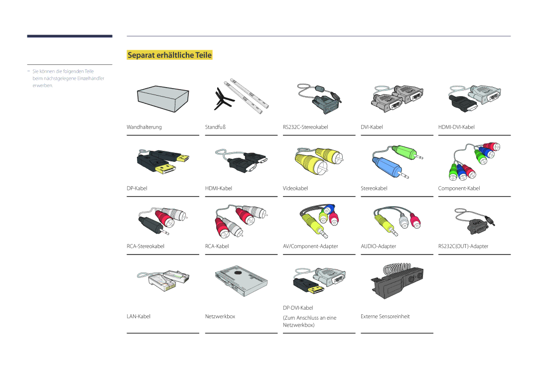 Samsung LH82DMDPLBC/EN manual Separat erhältliche Teile 