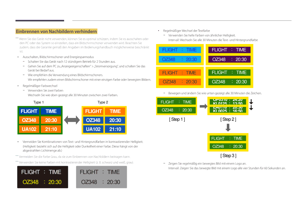 Samsung LH82DMDPLBC/EN manual Einbrennen von Nachbildern verhindern, Regelmäßiger Farbwechsel 