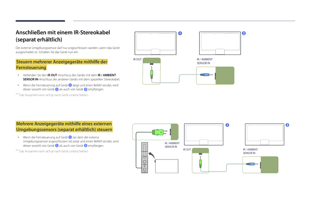 Samsung LH82DMDPLBC/EN manual Anschließen mit einem IR-Stereokabel separat erhältlich 