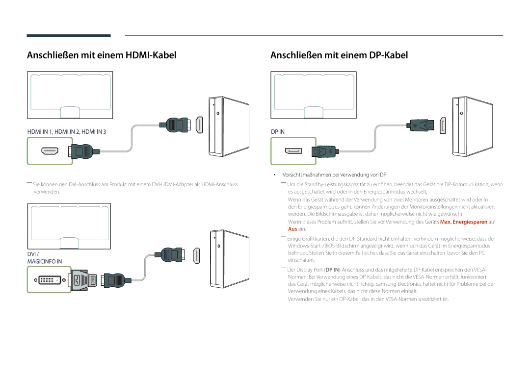 Samsung LH82DMDPLBC/EN manual Anschließen mit einem HDMI-Kabel, Anschließen mit einem DP-Kabel 