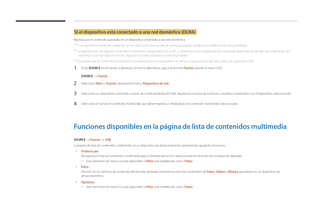 Samsung LH82DMDPLBC/EN manual Si el dispositivo está conectado a una red doméstica Dlna, Source → Fuente → USB 