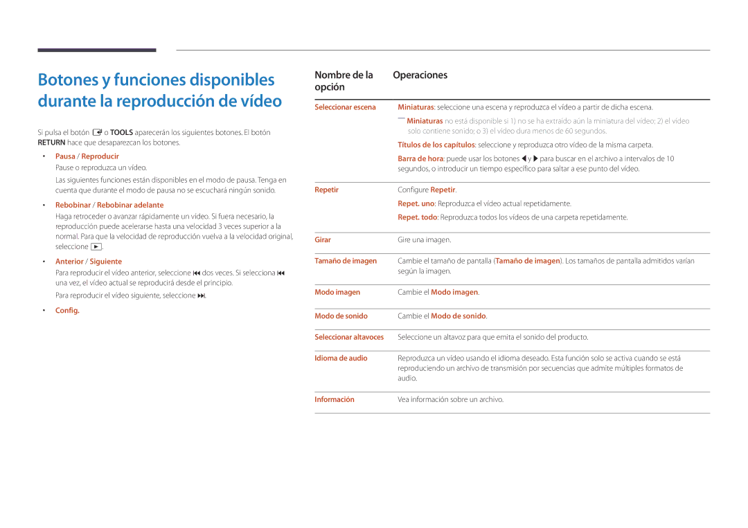 Samsung LH82DMDPLBC/EN manual Rebobinar / Rebobinar adelante, Seleccionar escena, Tamaño de imagen, Idioma de audio 