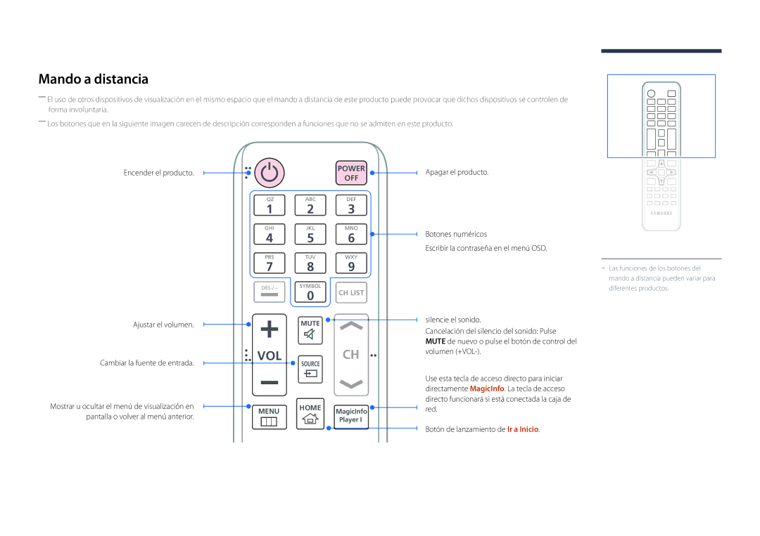 Samsung LH82DMDPLBC/EN manual Mando a distancia, Vol 