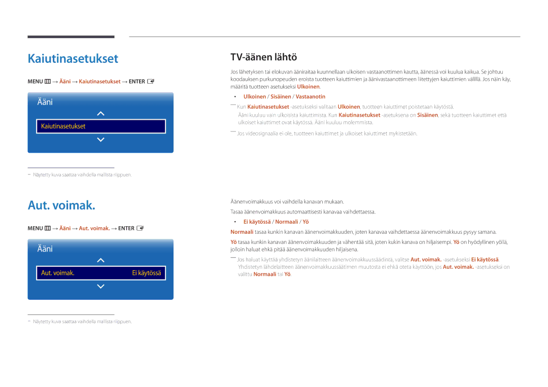 Samsung LH82DMDPLBC/EN manual Kaiutinasetukset, Aut. voimak, TV-äänen lähtö 