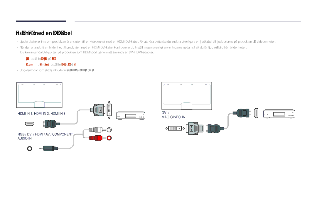 Samsung LH82DMDPLBC/EN manual Anslutning med en HDMI-DVI-kabel 