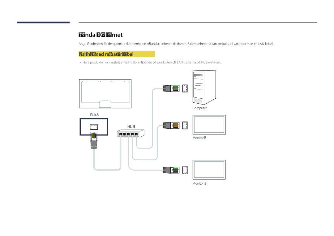 Samsung LH82DMDPLBC/EN manual Använda MDC via Ethernet, Anslutning med rak nätverkskabel 