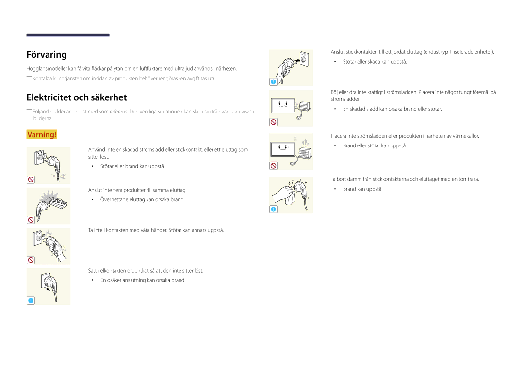 Samsung LH82DMDPLBC/EN manual Förvaring, Elektricitet och säkerhet 