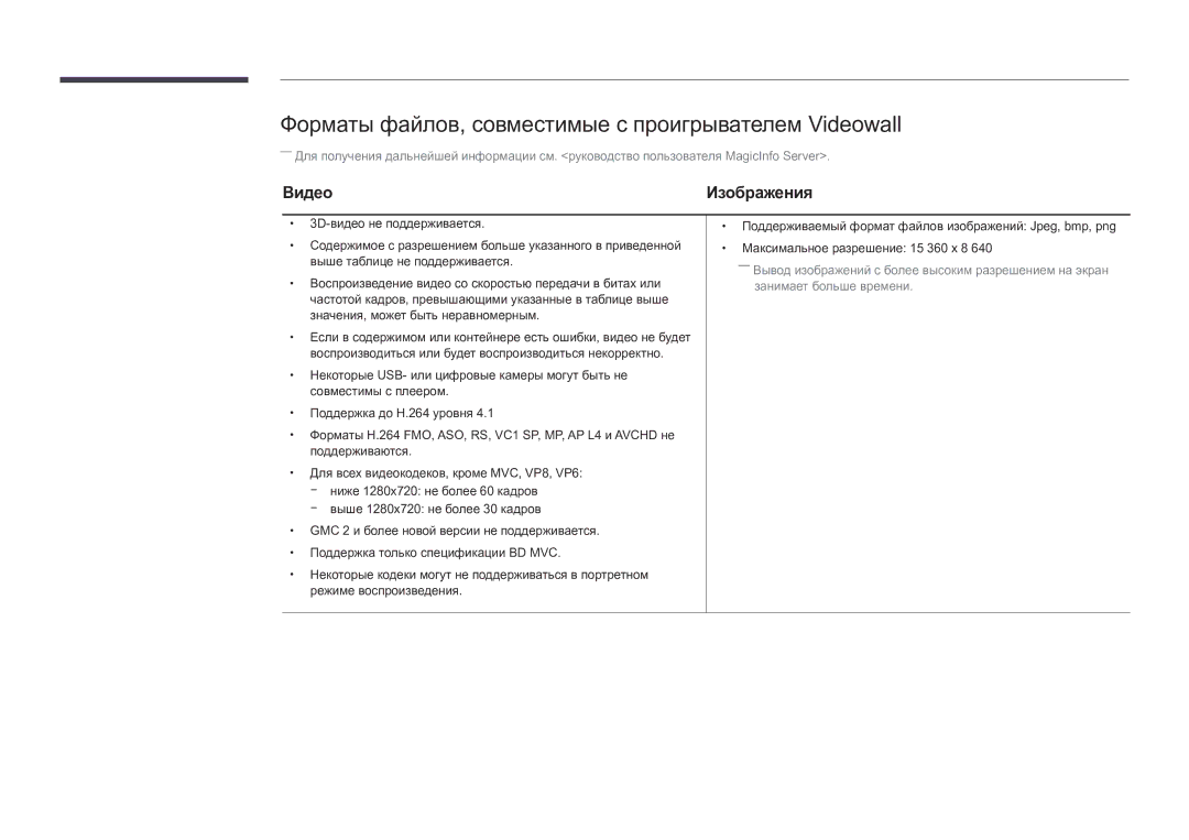 Samsung LH82DMDPLBC/EN manual Форматы файлов, совместимые с проигрывателем Videowall, Видео 