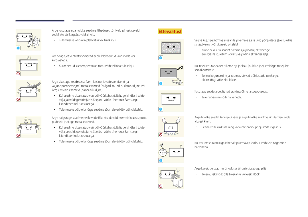 Samsung LH82DMDPLBC/EN manual Kergsüttivaid esemeid paber, tikud jne 