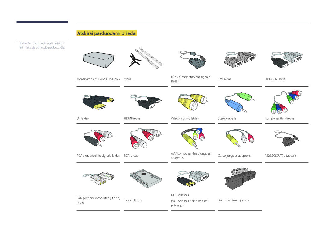 Samsung LH82DMDPLBC/EN manual Atskirai parduodami priedai, Tinklo dėžutė, Laidas 