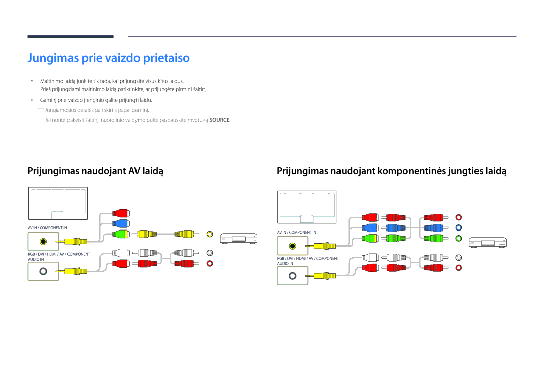 Samsung LH82DMDPLBC/EN manual Jungimas prie vaizdo prietaiso, Prijungimas naudojant AV laidą 