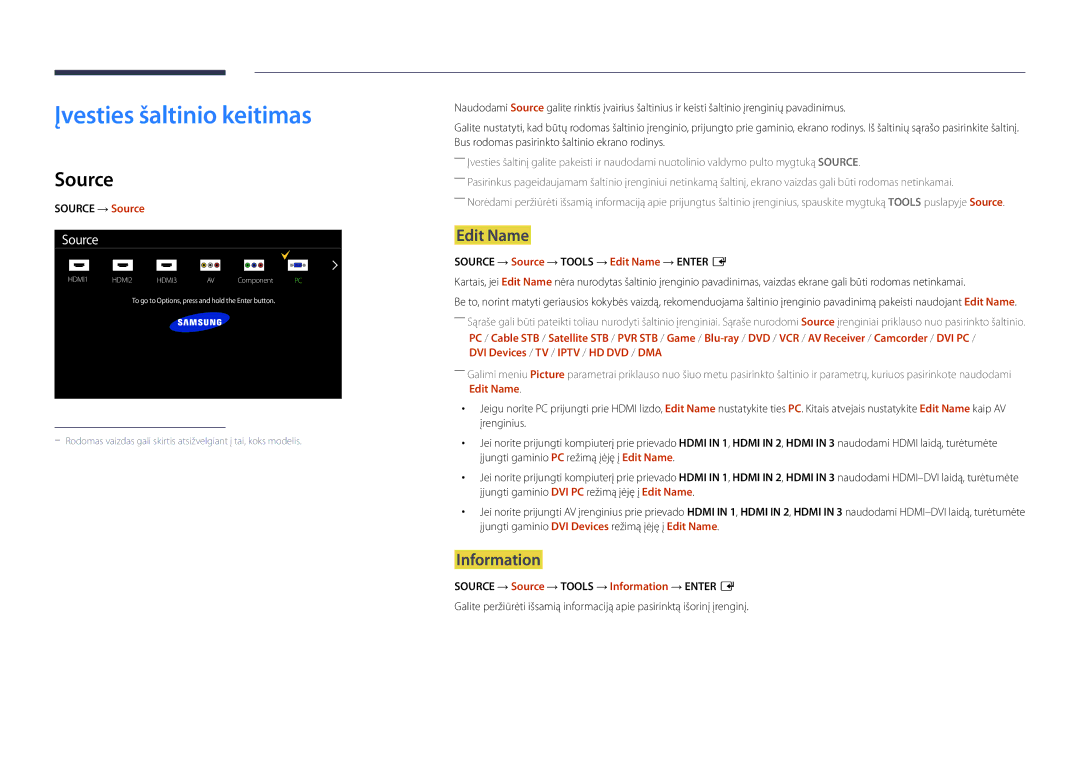 Samsung LH82DMDPLBC/EN manual Įvesties šaltinio keitimas, Source, Edit Name, Information 