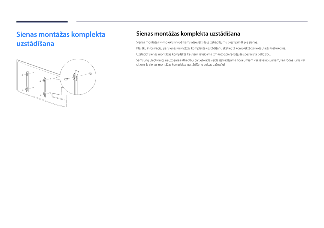 Samsung LH82DMDPLBC/EN manual Sienas montāžas komplekta uzstādīšana 