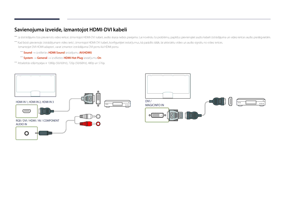 Samsung LH82DMDPLBC/EN manual Savienojuma izveide, izmantojot HDMI-DVI kabeli 