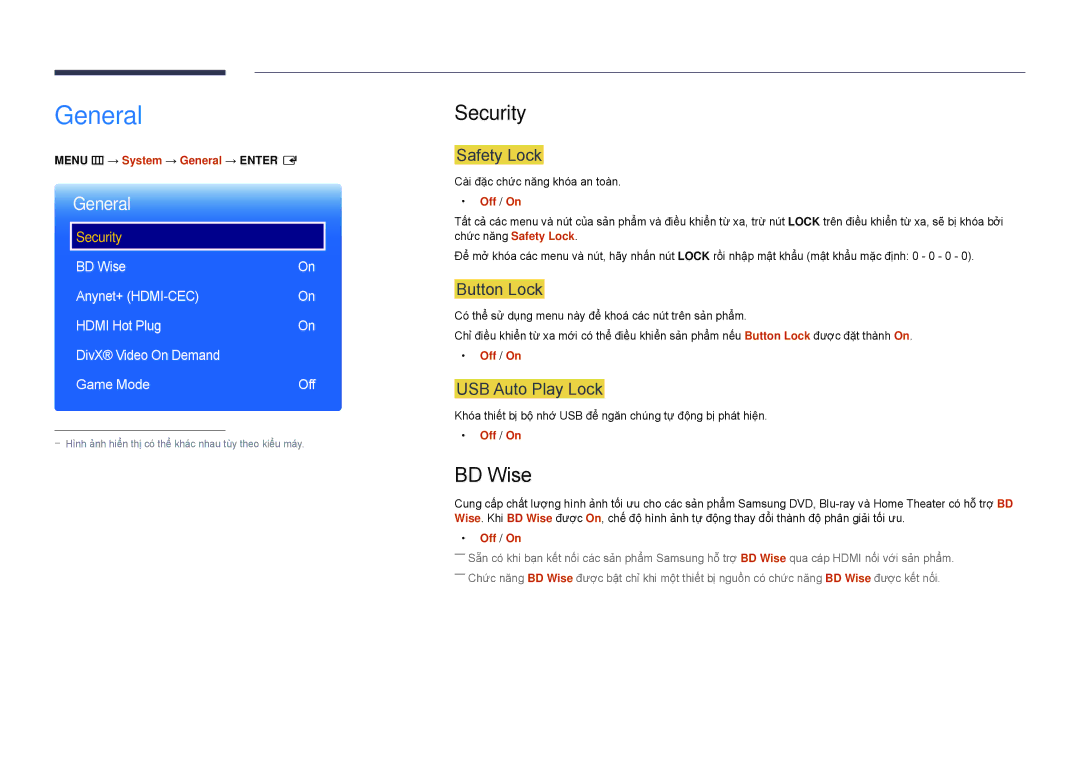 Samsung LH82DMDPLBC/XY, LH82DMDPLBC/XV manual General, Security, BD Wise 