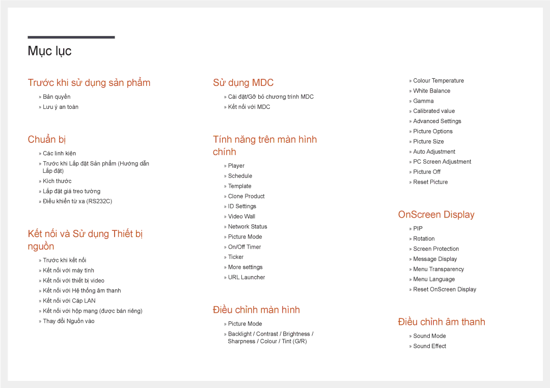 Samsung LH82DMDPLBC/XV, LH82DMDPLBC/XY manual Mục lục 