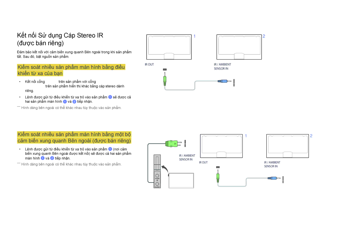 Samsung LH82DMDPLBC/XY, LH82DMDPLBC/XV manual Kết nối Sử dụng Cáp Stereo IR Được bán riêng, Khiển từ xa của bạn 