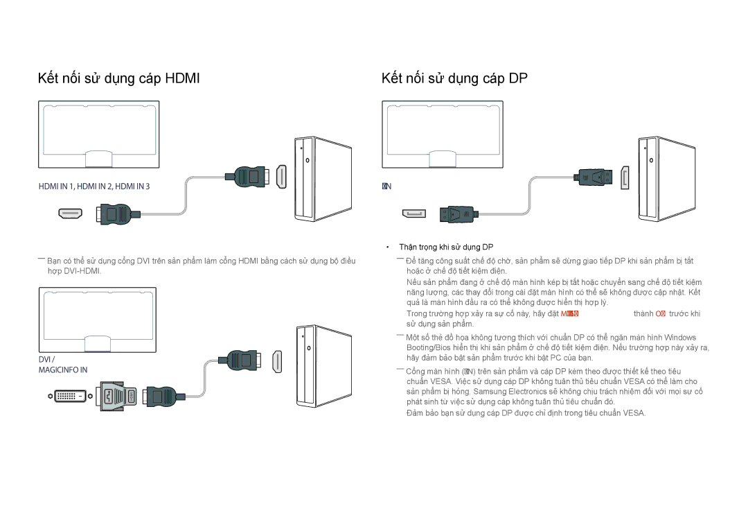 Samsung LH82DMDPLBC/XY, LH82DMDPLBC/XV manual Kết nối sử dụng cáp Hdmi, Kết nối sử dụng cáp DP 