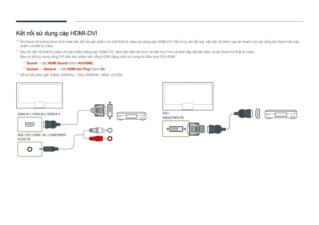 Samsung LH82DMDPLBC/XY, LH82DMDPLBC/XV manual Kế́t nố́i sử dụng cá́p HDMI-DVI 