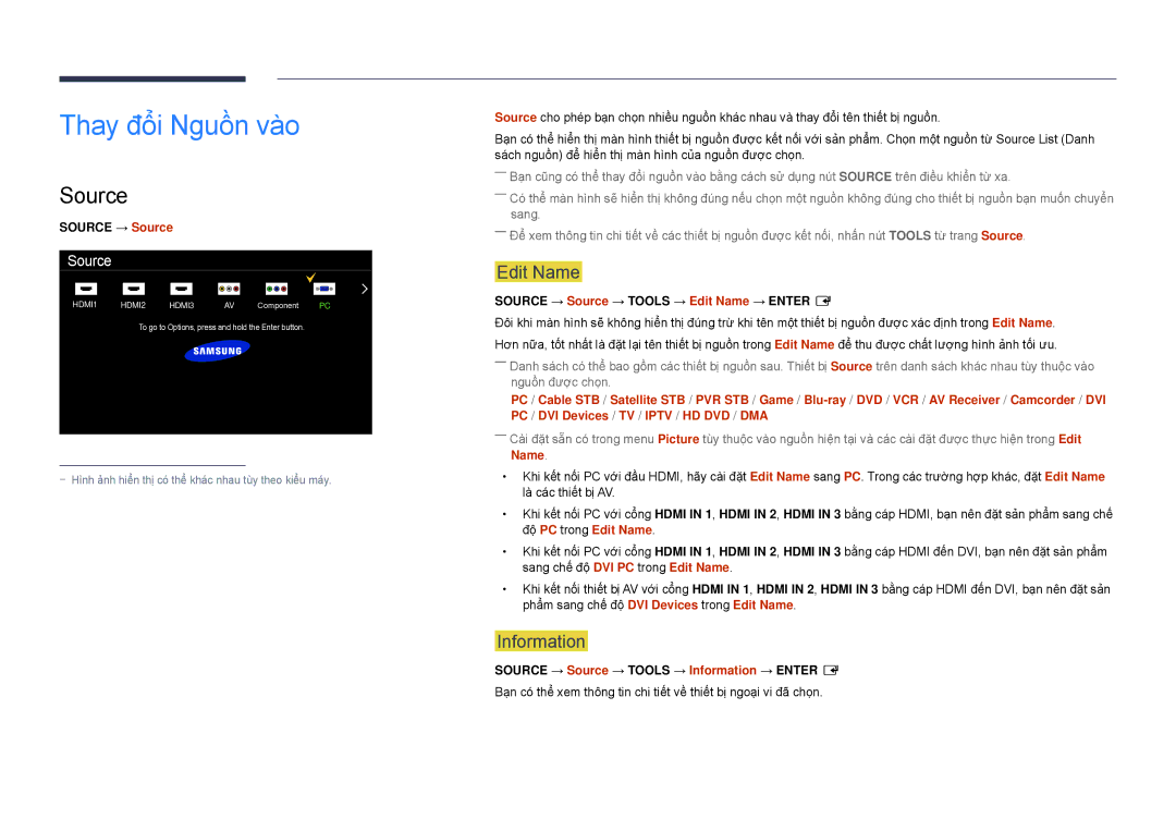Samsung LH82DMDPLBC/XV, LH82DMDPLBC/XY manual Thay đổi Nguồn vào, Source, Edit Name, Information 